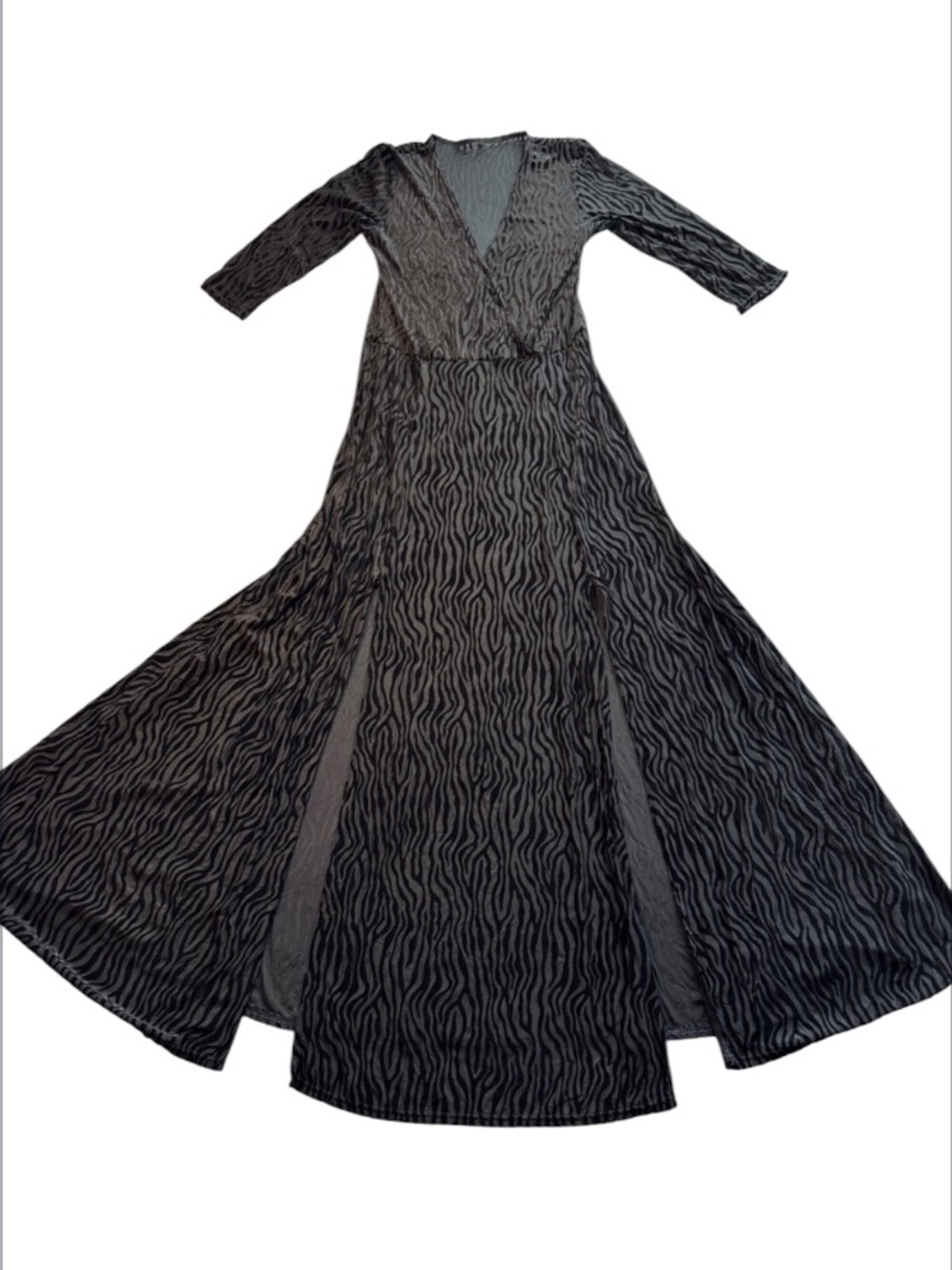 Rare BlackMilk Burned Velvet Zebra 3/4 Sleeve Wrap Maxi Dress Black Size Medium